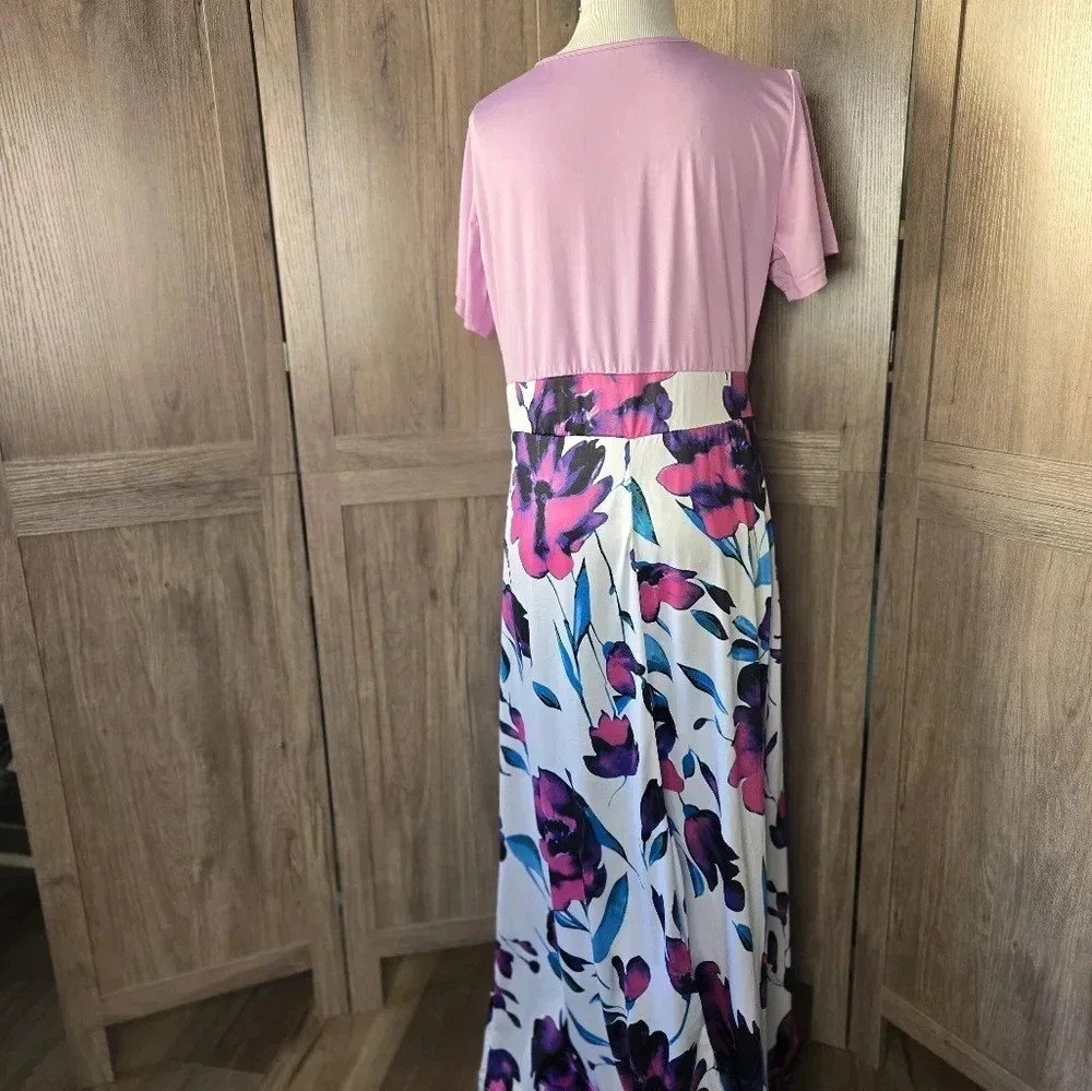 Women maxi pink flowers dress 3XL - Picture 8 of 12